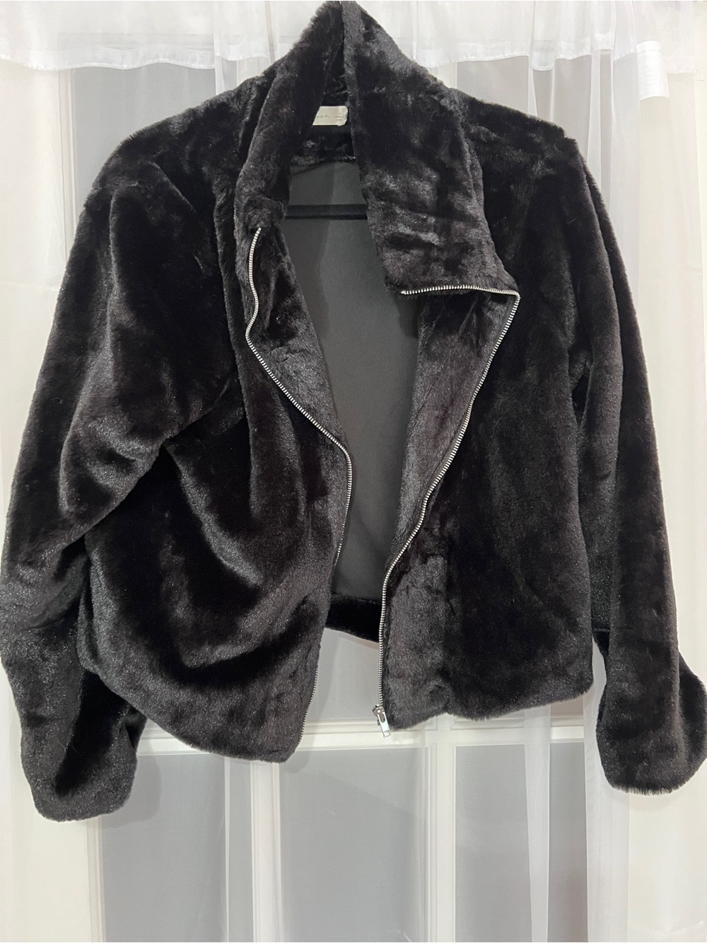 Faux Fur Black Jacket - Women’s Plush Moto Coat